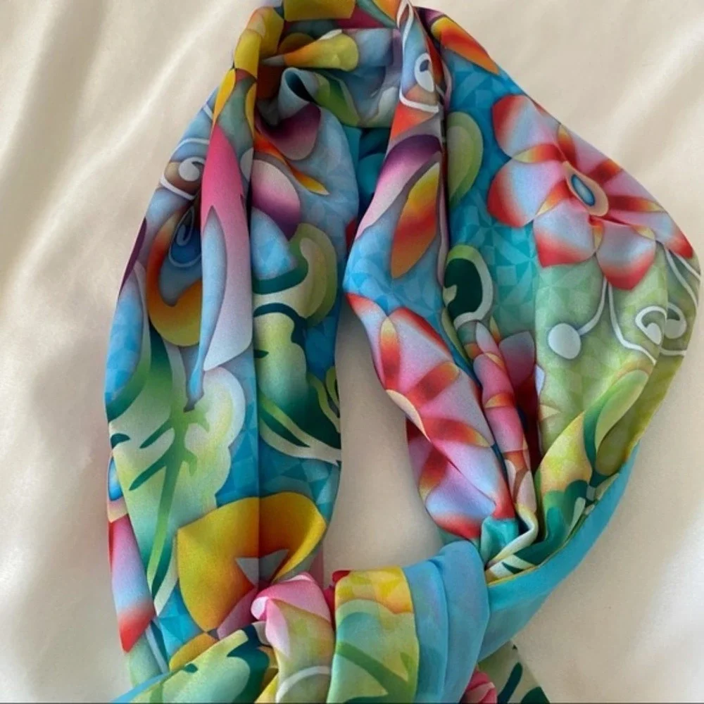 Turquoise floral head wrap or scarf